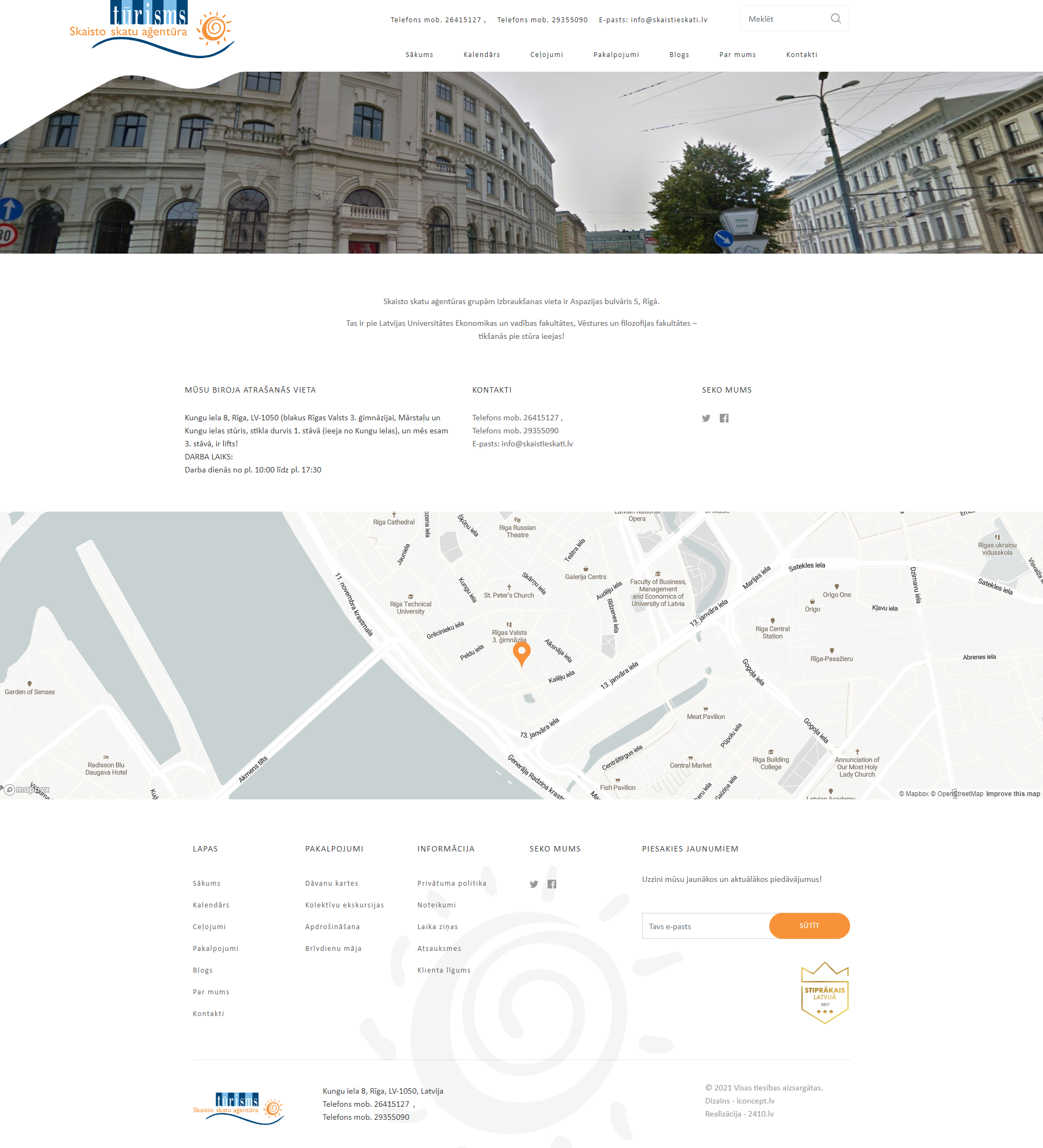 Screenshot kontaktní stránky