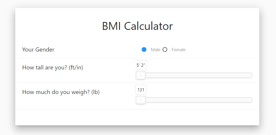 BMI Kalkulátor – obsahuje volbu pohlaví, posuvníky pro výšku a váhu, a přehledné uživatelské rozhraní poháněné Materiálovým designem.